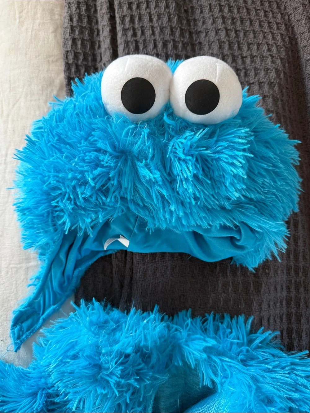 Blue Fuzzy Cookie Monster One-Piece for Kids - Plush Hooded Costume